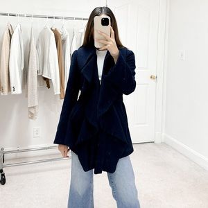 Anthropologie Yoana Baraschi Ruffle Tie Front Jacket in Navy Blue